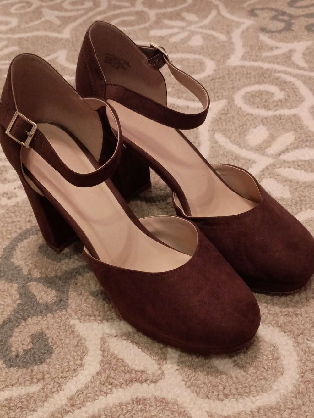 Loft Brown Faux Suede Block Heel Ankle-Strap Pumps
